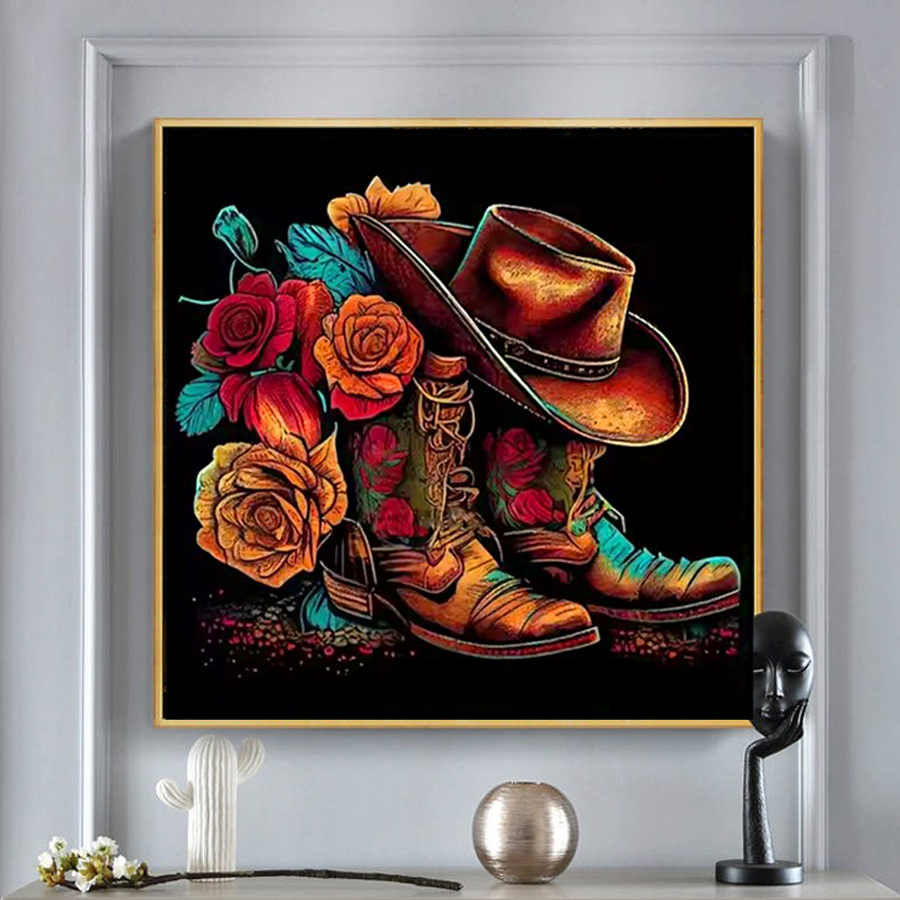 Resin Art Of Rose - Cowboy Hat Boots Diamond Painting Kits