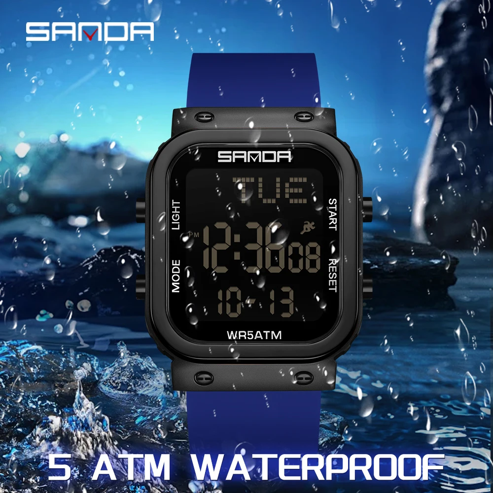 SANDA Digital Watch Men Milita - đánh giá và giá Resin Art Underwater