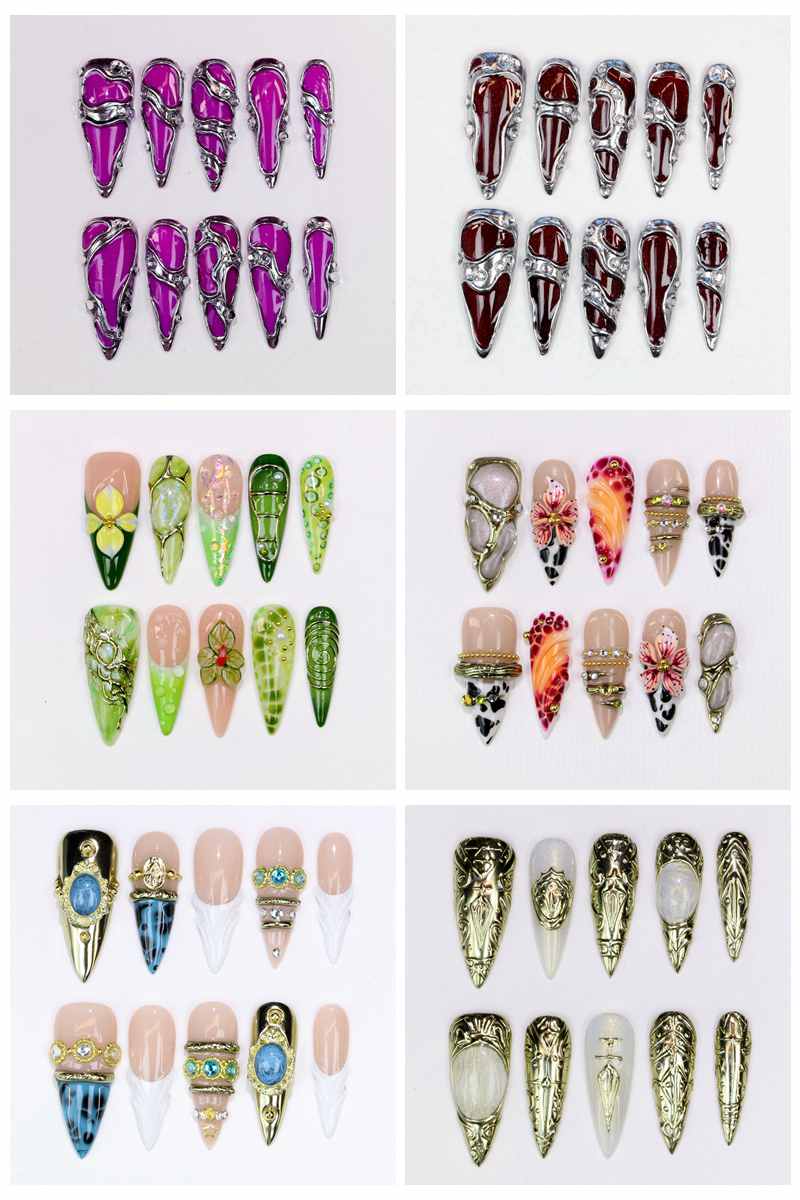 10Pcs Long Stiletto Press-On N - đánh giá và giá Resin Art Of Flowers